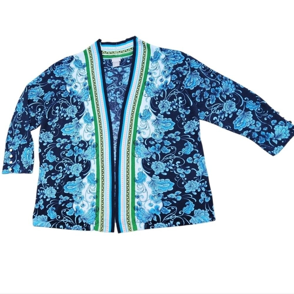 Chico's Women's Sweater Layer Open-Front Cardigan Green-Blue Size 2 (US Large) - Picture 7 of 15